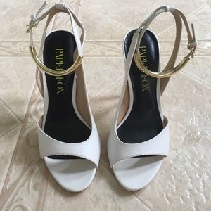 Paper Fox White and Gold Open Toe Heels